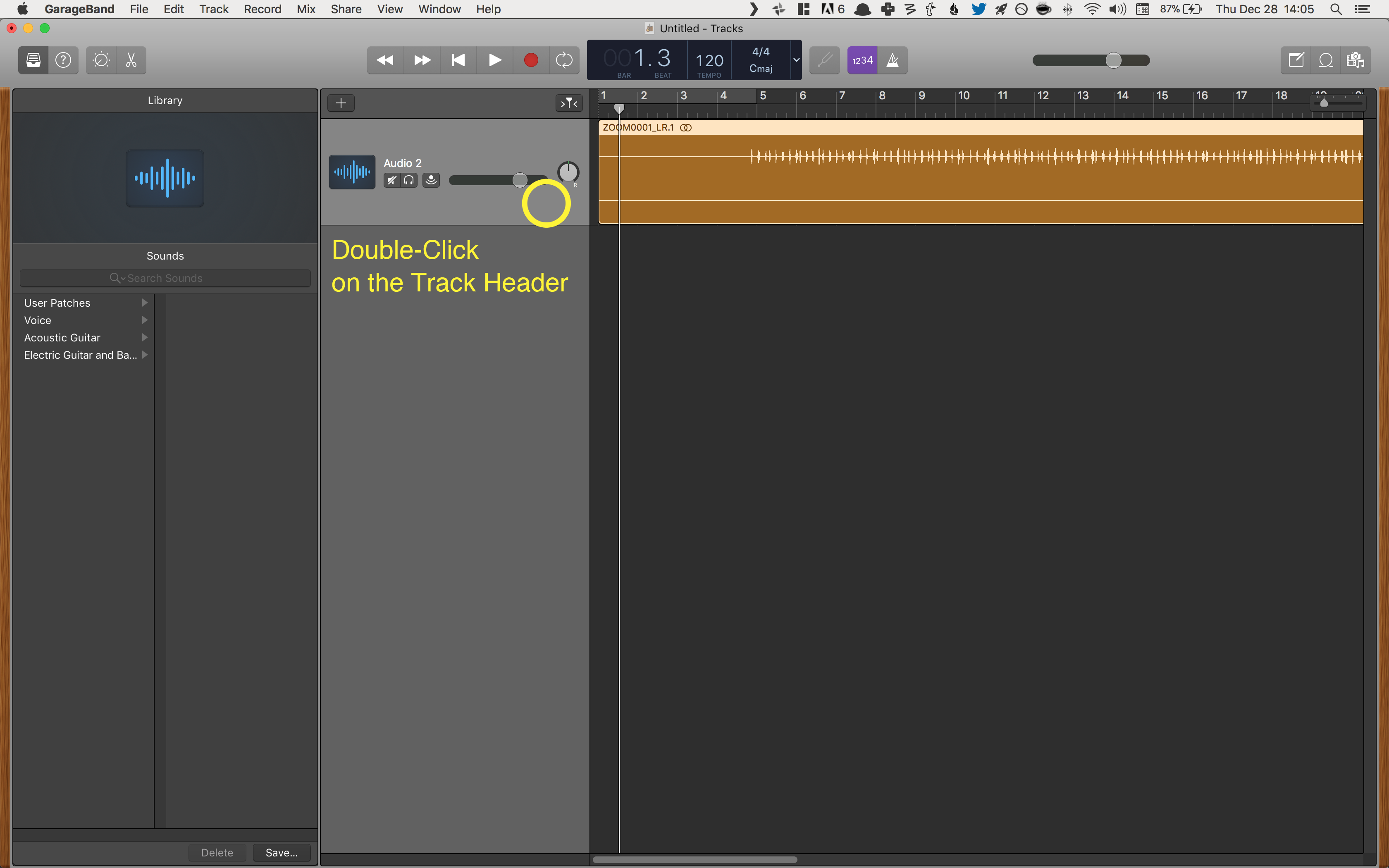 garage band 10.2 for mac track volume control